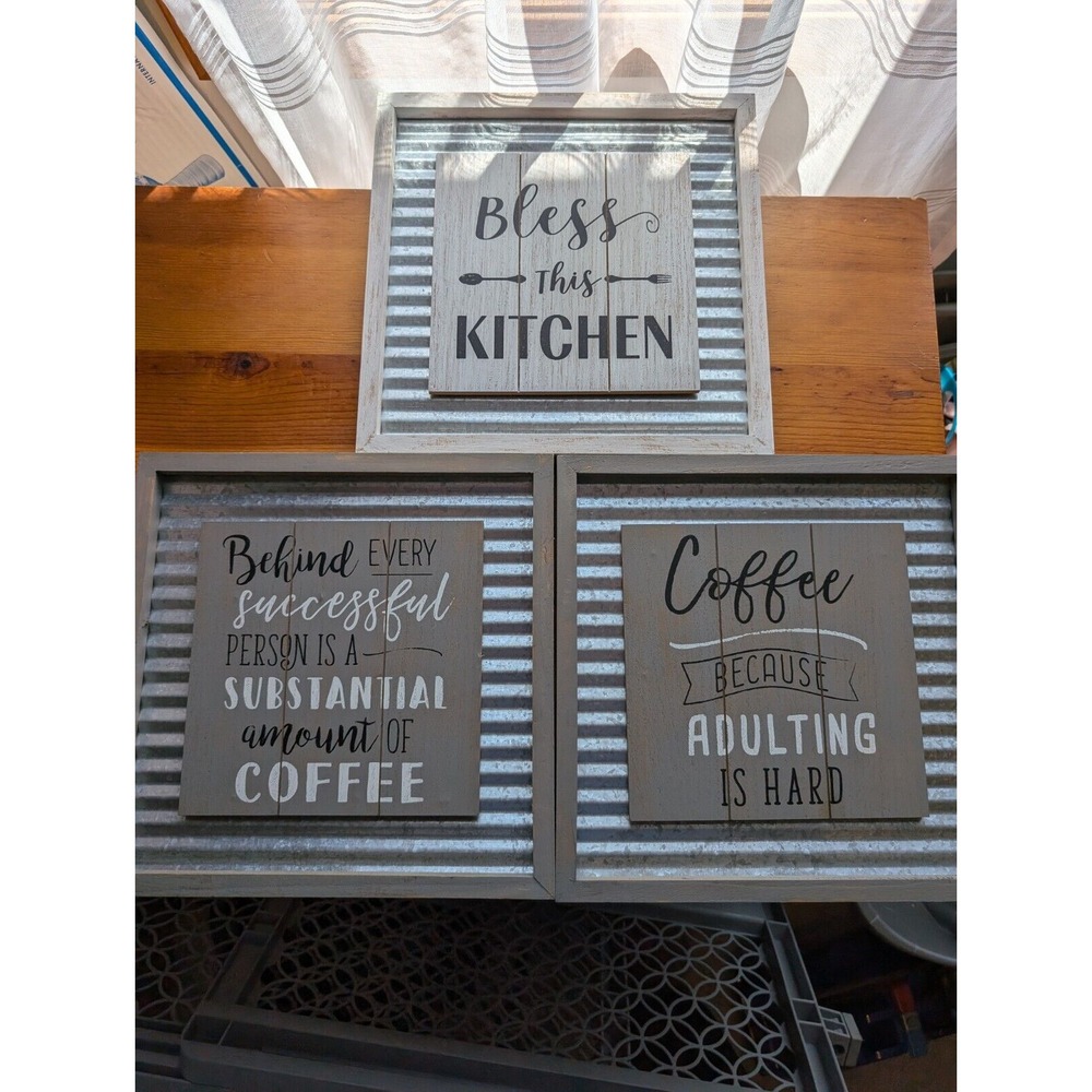 Wall Hang Decor Bless This‎ Kitchen Metal Wood Kitchen Decor Coffee Decor